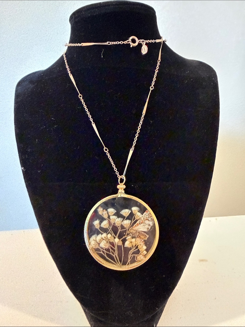 Vintage Dried Flower Pendant Necklace